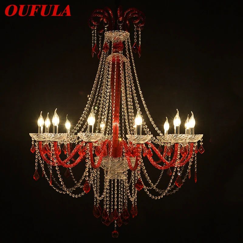 

OUFULA European Style Crystal Pendent Lamp Red Candle Lamp Living Room Restaurant Villa Staircase Duplex Building Chandelier