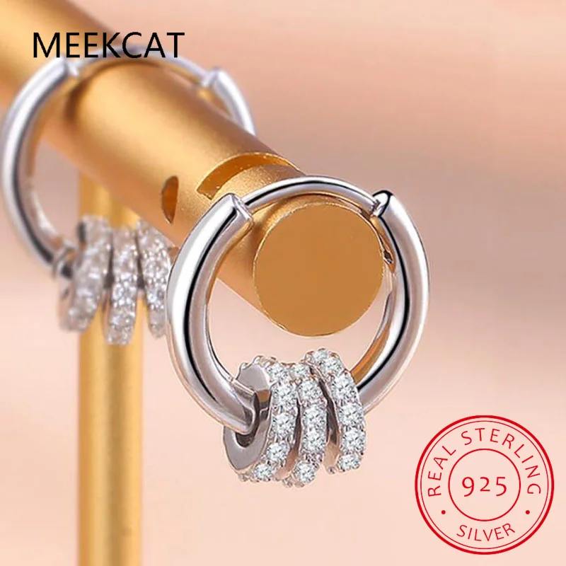 Authentic 925 Sterling Silver Dainty Small Zircon Inlaid Round Circle Hoop Earrings for Women Gold Earrrings Jewelry