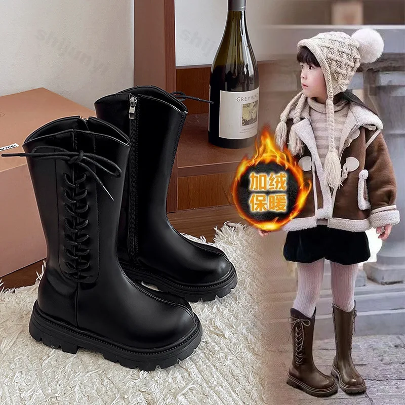 

Children Knee Length Boots New 2025 Autumn Winter Girls Princess Boots Kids Zipper Comfortable Non Slip Warm Plush Long Boots