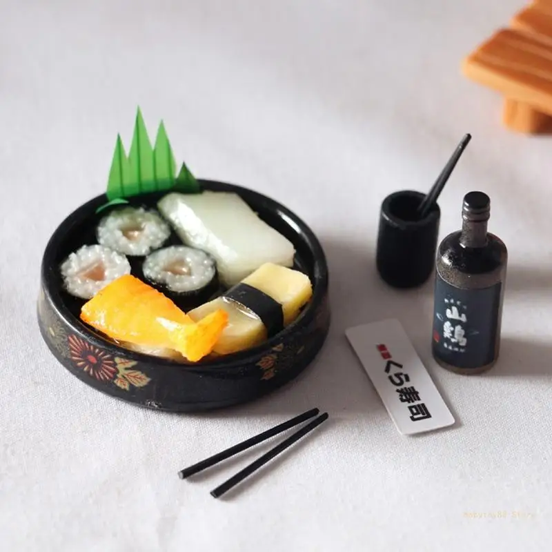 Y4UD 1/6 1/12 Nhà Búp Bê Mini Bộ Đồ Ăn Sushi Nhật Bản Cho Shochu Thực Tế Nhựa Mô Hình Tương Tác Giả Vờ Chơi Gi