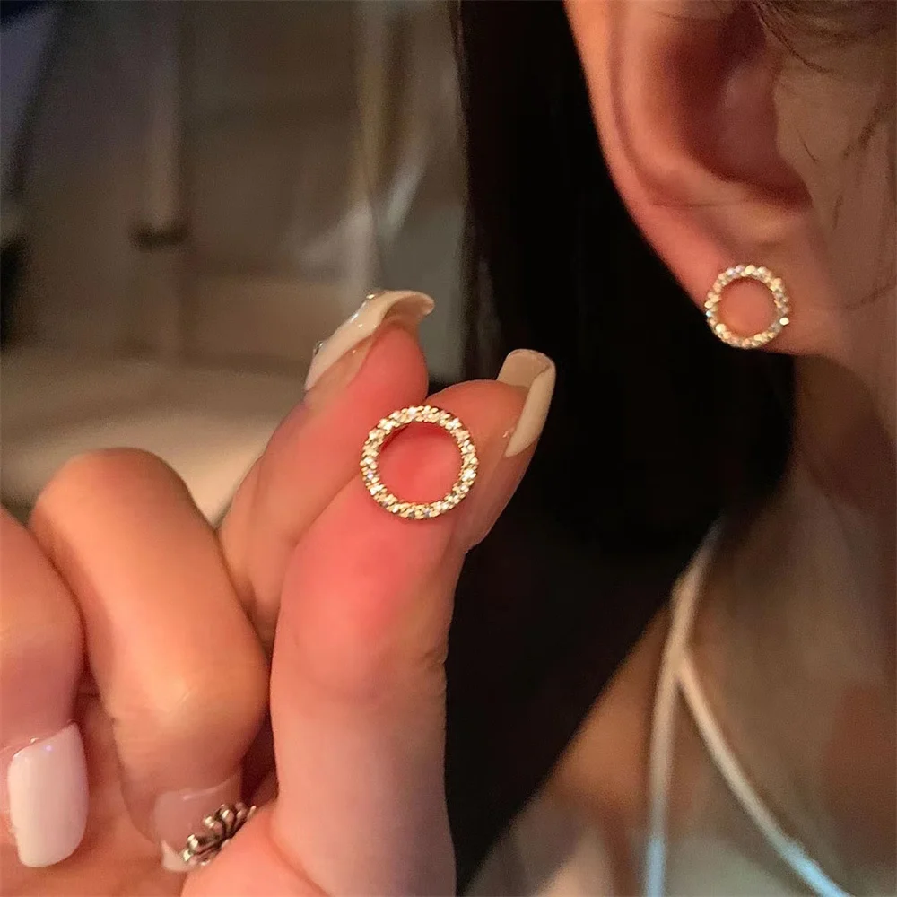 SUMENG 2024 New Fashion Korean Delicate Small Circle Stud Earrings for Women Gold Color Earring Crystal Minimalist Jewelry Gifts image 3