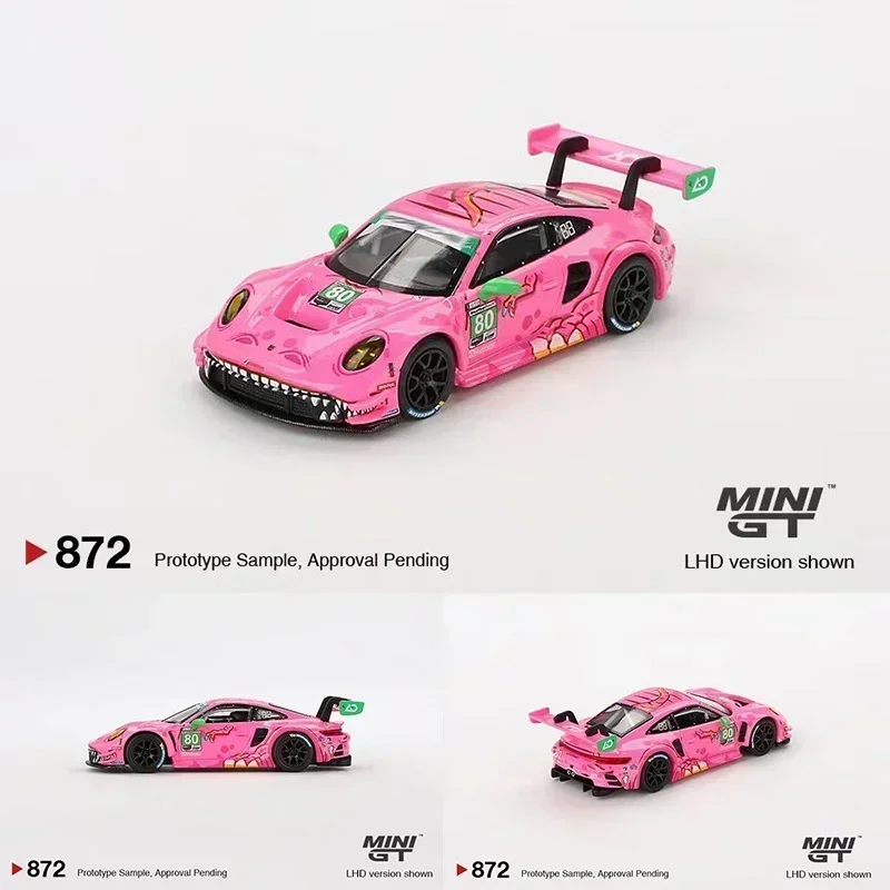 พรีเซลล์ MINIGT 992 GT3R # 80 AO Racing 2023 IMSA สีชมพู 1:64 Diecast Diorama Collection ของเล่น