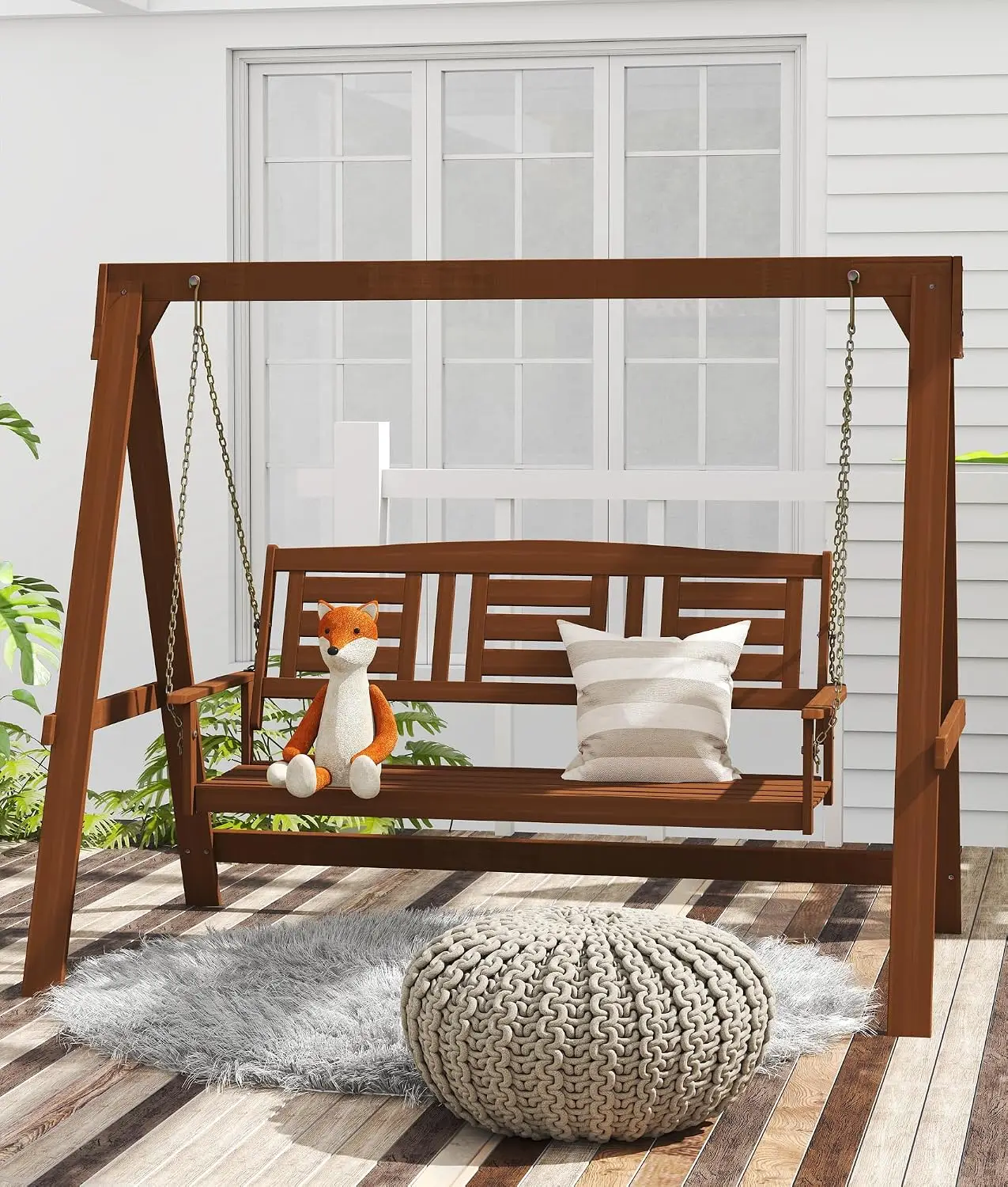 Porch Swing with Stand, Wooden Swing with 3 Seater, Bench Swings for Outside Garden Backyard, Swing Porch Hardwood, Customized