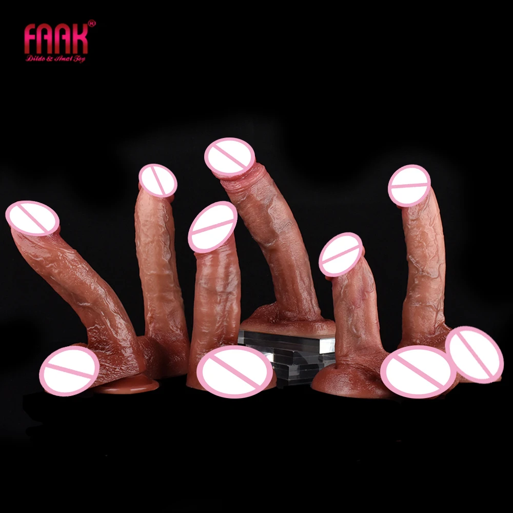 FAAK Silicone Realistic dildo With Sucker Strapon Artificial Penis Sex Toys For Women Female Masturbator Skin Touch Anal Plug