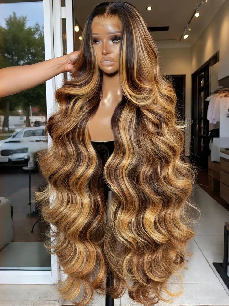 

4/27 Highlight Ombre Body Wave 250Density 13x4 Lace Front Wig Human Hair Brazilian 30Inch Honey Blonde 13x6 HD Lace Frontal Wigs