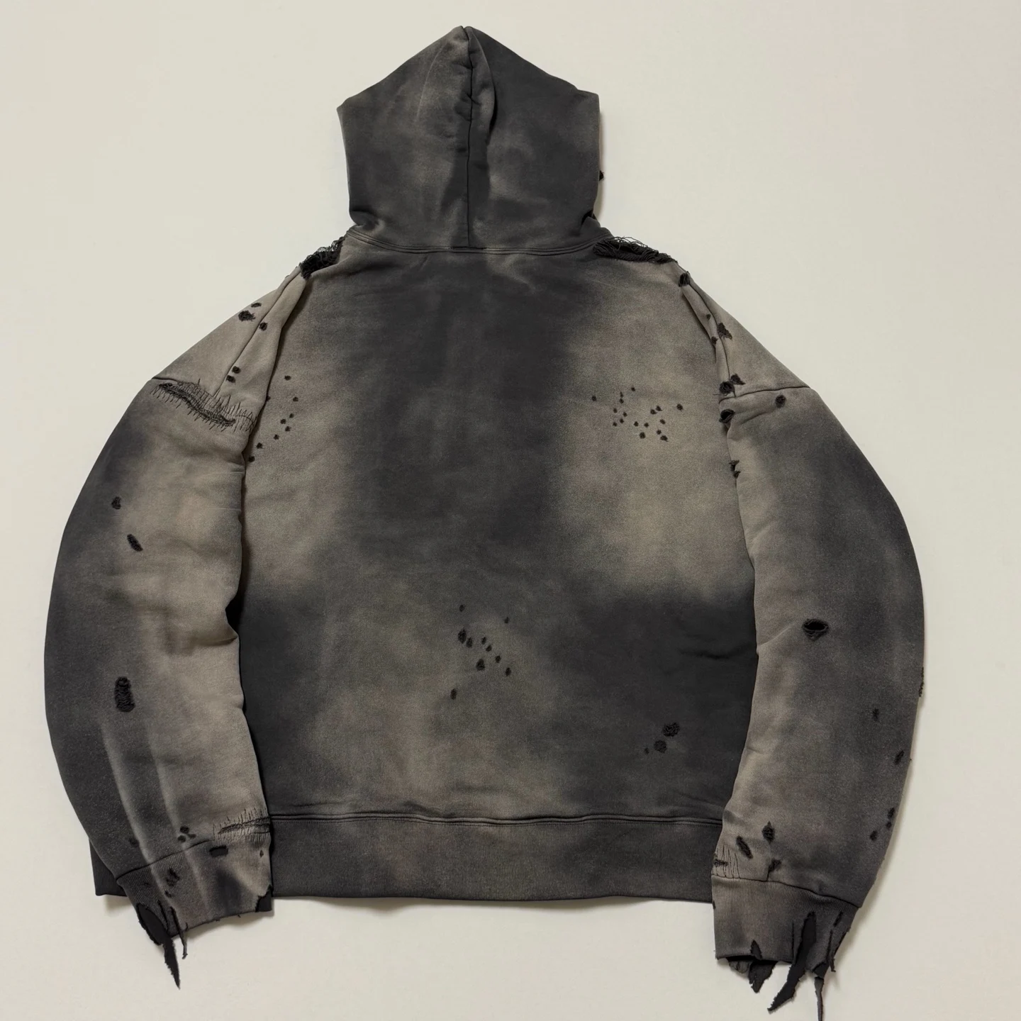 Washed SAINT Hole FACE Hoodie Men Women High Quality Heavy Fabric Cardigan Patchwork Hooded Pullover