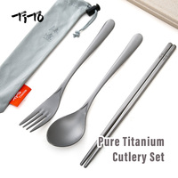 TiTo pure Titanium chopsticks Spoon Fork tableware set Outdoor Portable Household Children's lunch box camping