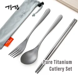 TiTo Titanium chopsticks Spoon Fork tableware set Outdoor Portable Household Children's lunch box camping