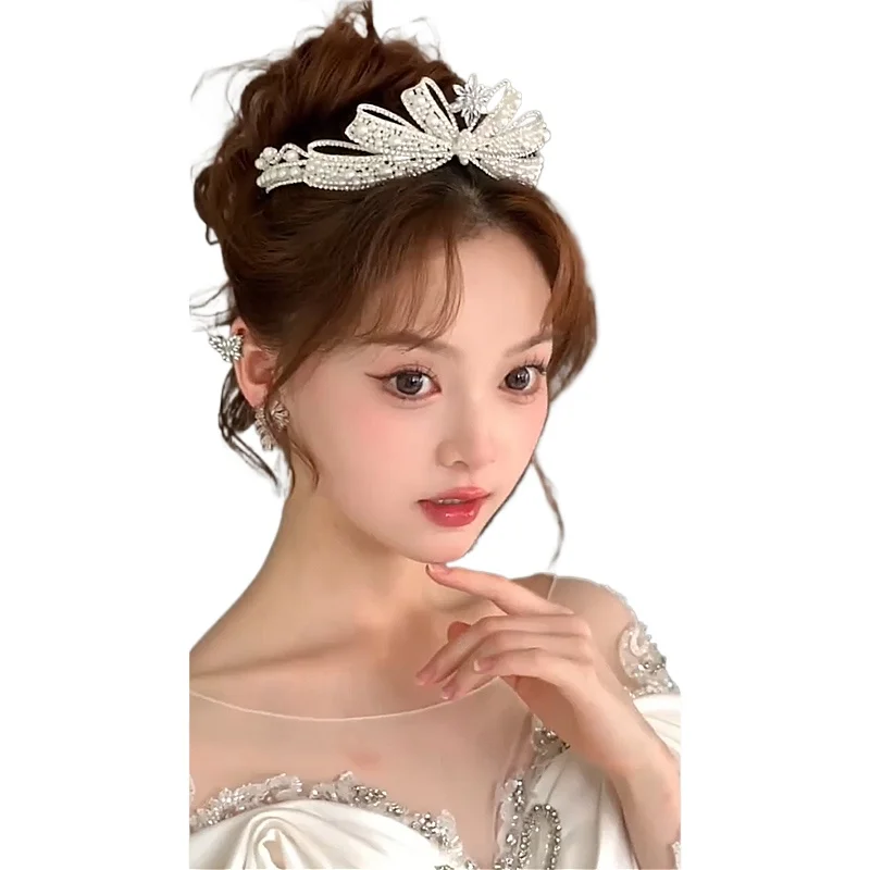 

Bridal headgear princess shape bow crown super beautiful sweet temperament wedding dress style hair accessories