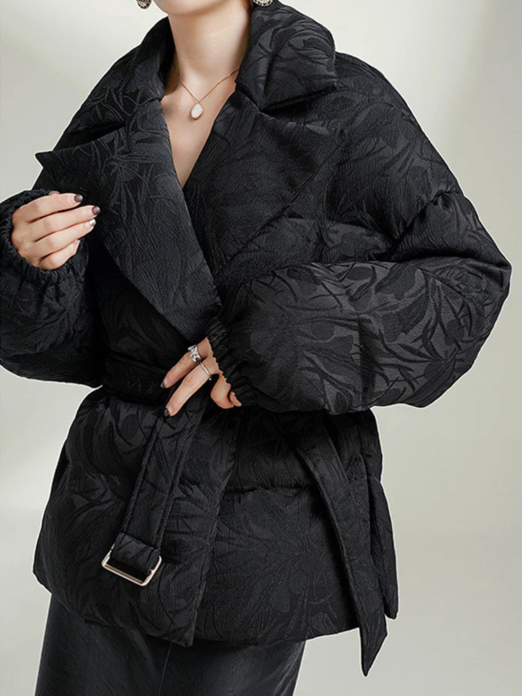 

Mumaroho 2025 Winter Autumn Women 90% Goose Jacquard Down Jacket High-end Solid Long Sleeve Outwear Fluffy Jacket Coat For Women