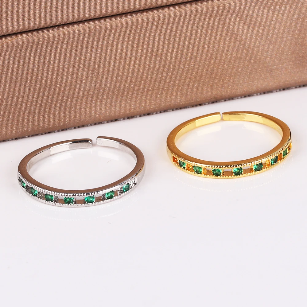 Dazzling Small Cubic Zirconia Rings For Women Gold Color Minimalist Thin Band Temperament Finger-ring Statement Jewelry