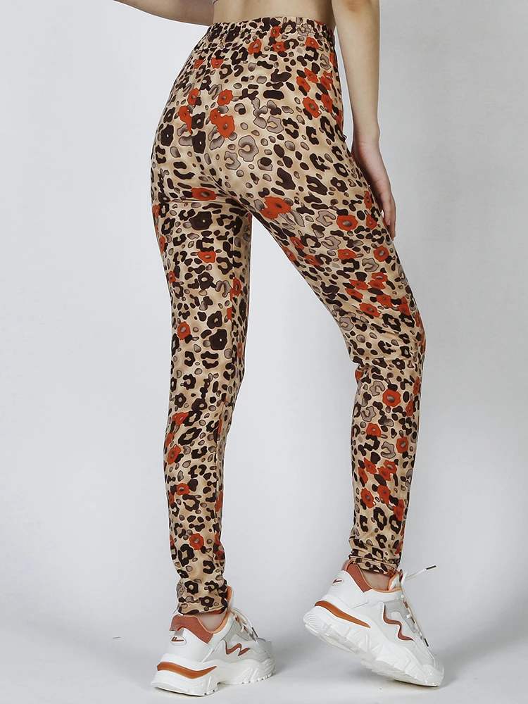 Cuhakci calças legging estampadas de cintura alta, esportivas femininas, sexy, com estampa de leopardo