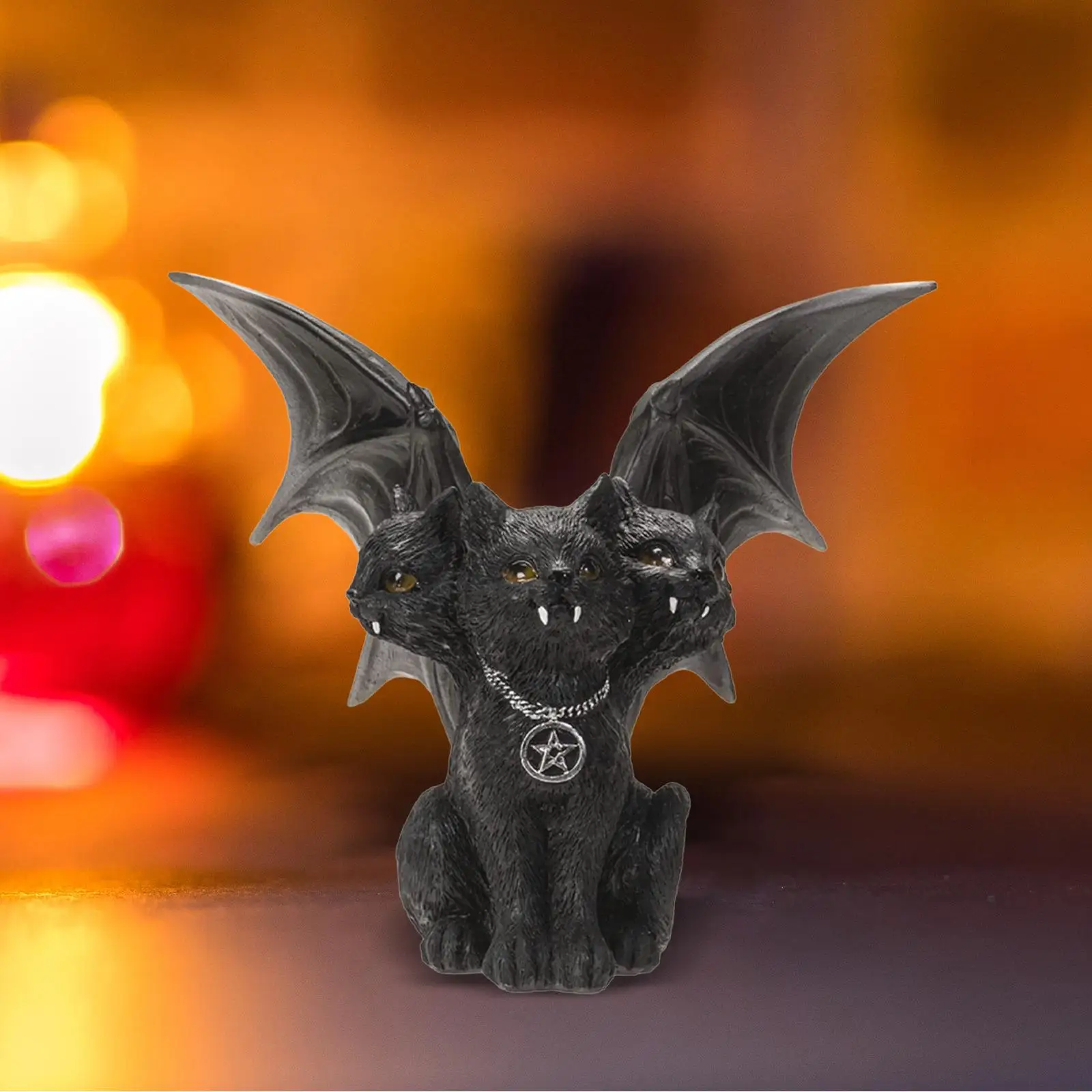 Dark Evil Animal Assistant Three Headed Cat Statue for Halloween