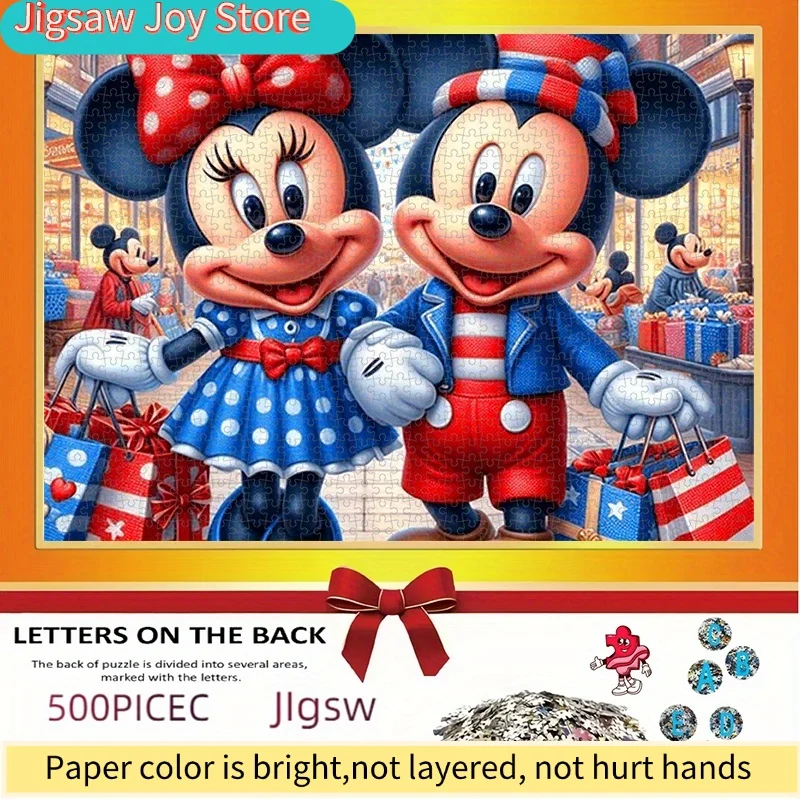 จิ๊กซอว์กระดาษ 500 ชิ้น/ชุด ลายมิกกี้และมินนี่ ช้อปปิ้งสตรีท จับมือกัน ดีไซน์กระดาษแข็งสีขาว หนา ทนทาน ยอดนิยม งานประณีต