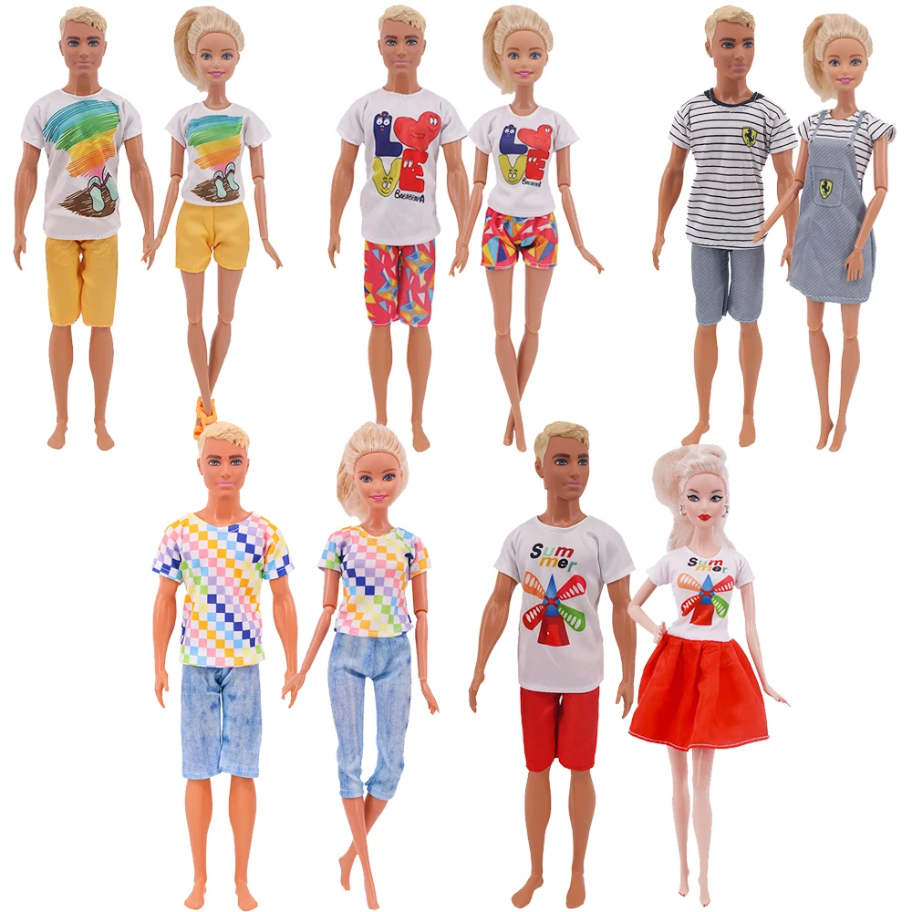 2PCS Barbies &Ken Doll Clothes Shirt Jeans Skirt Daily Casual Wear Couple Outfit Handmade Accessories Children Gift Toys Barbies