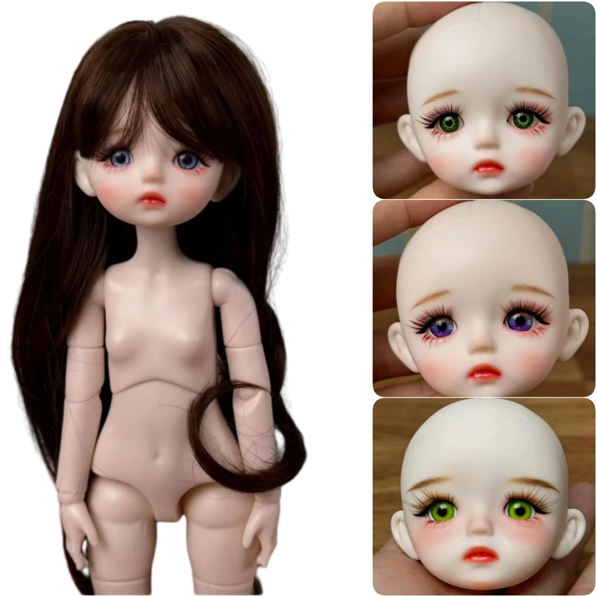 Handmade DIY 1/6 BJD Doll Head Makeup 30cm Ball Jointed Doll Girls Dolls Toy Birthday Gift