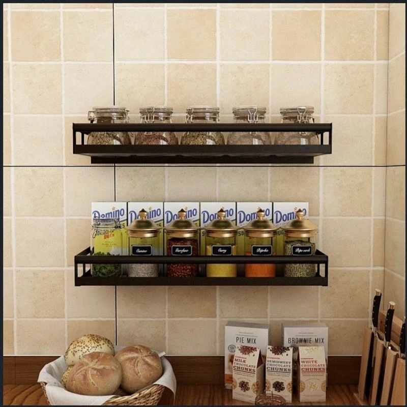 Punch-free Kitchen Organizer Shelf Wall-mounted Spice Rack Set Aluminum Multifunction Kichen Shelf Storage Rack Kitchen Supplies