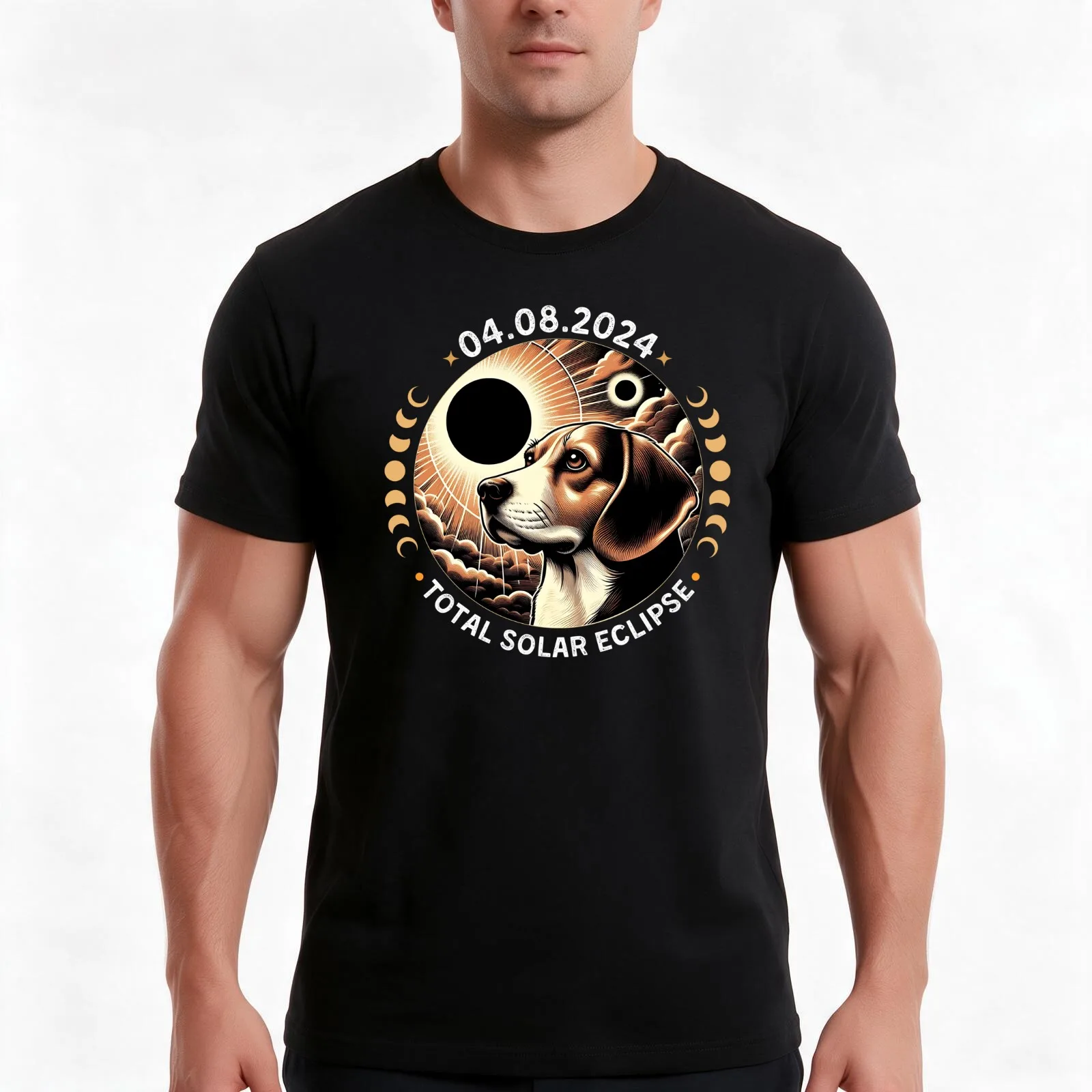 Funny Beagle Dog In TotalSolar Eclipse, wearing eclipse glasses T-Shirt, Summer Casual Cotton Tee, Oversized Streetwear Tops