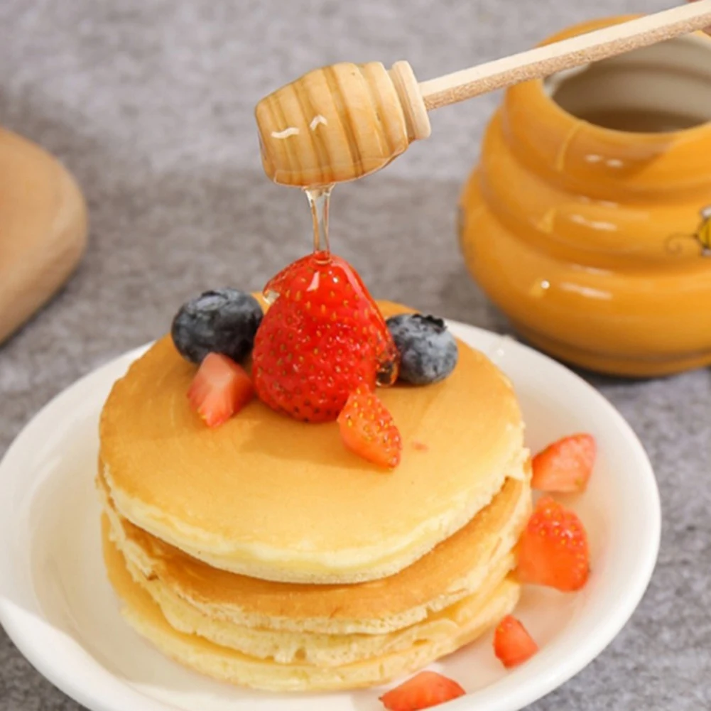 B-est Ceramic Beehive Honey Pot and Wooden Dipper Honey Jar with Lid Honey Stir Bar for Honey Jar Supplies Kitchen Accessories