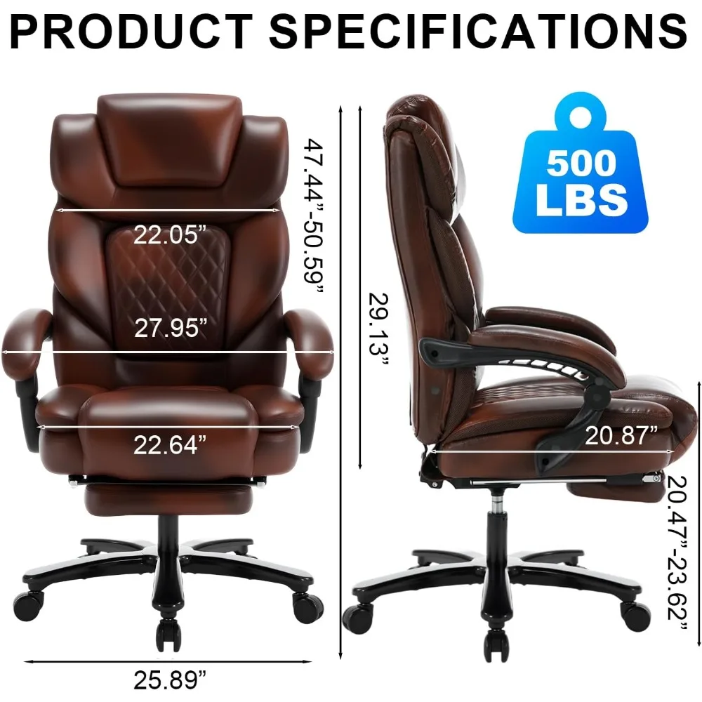 كرسي مكتب مكتبي كبير جدًا بمقاس كبير مع مسند للقدمين ودعم للظهر، كرسي مريح من جلد البولي يوريثان بمقعد عريض لـ Ta