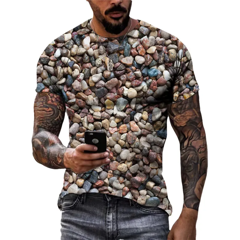 Fashion Men Novel Cobblestone Graphic T Shirts Summer Casual Personality 3D Printed Tees Interest Round Neck Short Sleeve Tops