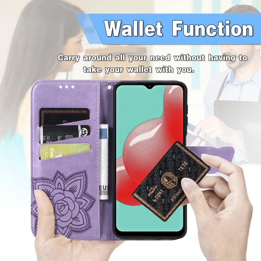 Butterfly Flower Point Rhinestone Wallet Leather Case Samsung A02 A02S A03S A11 A12 A21S A32 A41 A50 A51 A52 A70 A71 A72 A82 M32