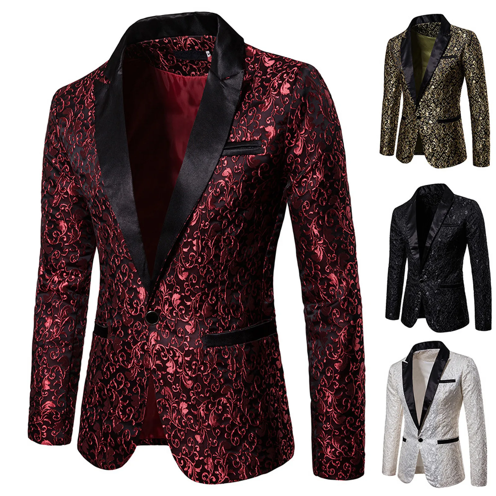 Blazer informal de un solo pecho para hombre, chaqueta ajustada con estampado Floral, abrigo de traje elegante Retro, novedad de 2023