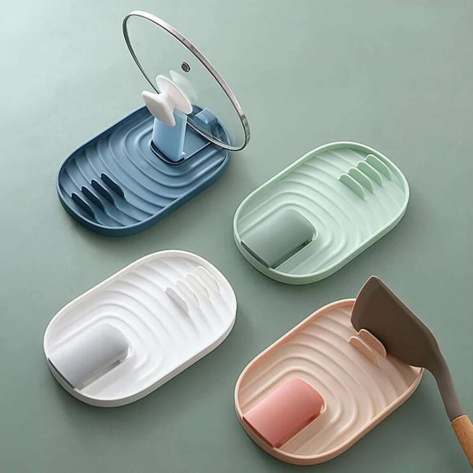 Pot Lid Holder Soup Spoon Shovel Pan Covers Stand Holder Kitchen Utencil Spoons Rest Platic Organizer Rack