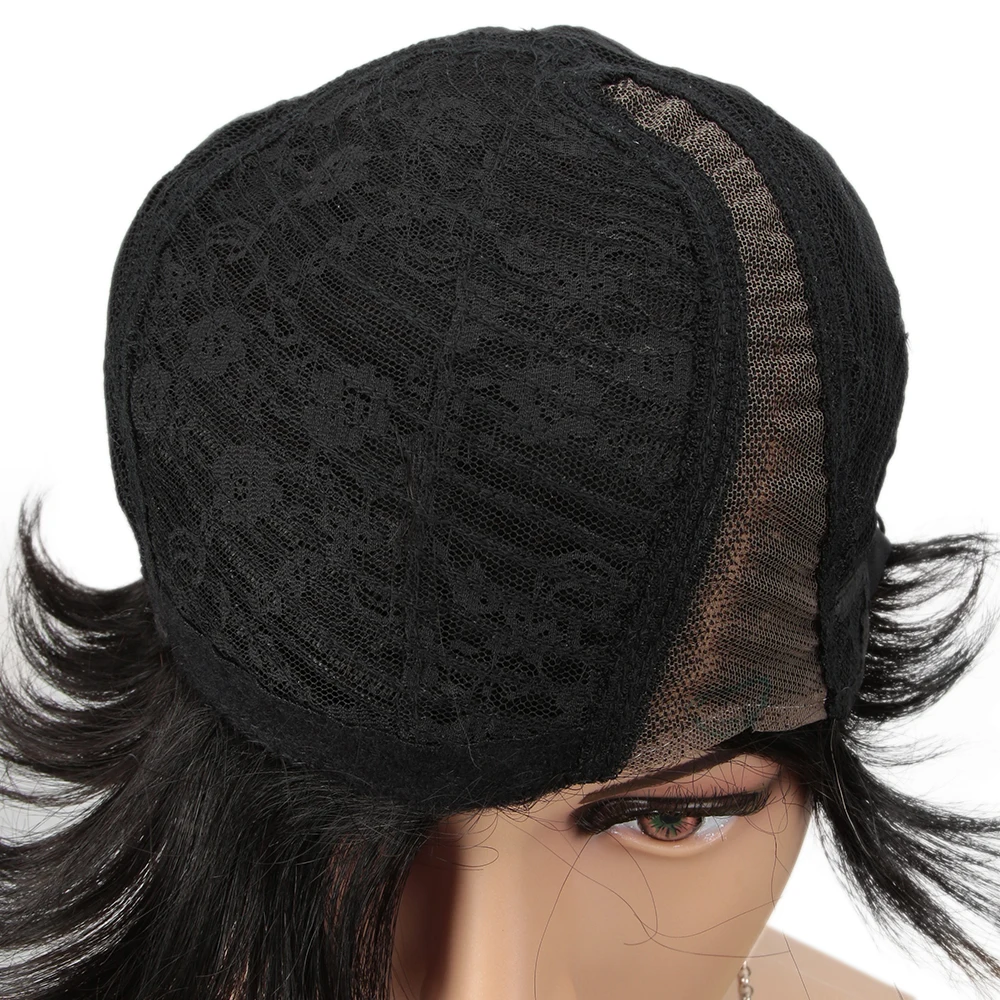 Lekker التخليص أسود قصير عابث قطع مستقيم الجانب جزء الدانتيل 100% خصلات الشعر المستعار الإنسان للنساء البرازيلي شعر ريمي غلويليس الباروكات