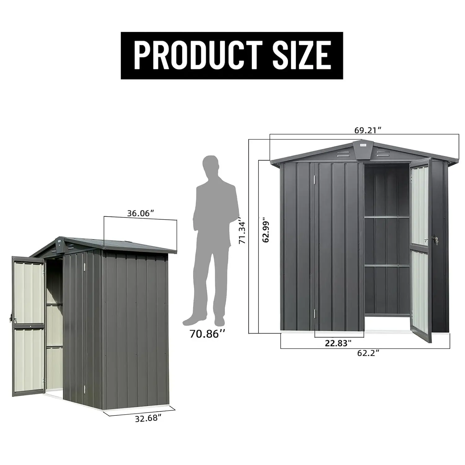 Small Outdoor Shed 5.7x3ft Galvanized Steel Tool Storage with Gable Roof & Lockable Doors for Patio Backyard Lawn, Customized