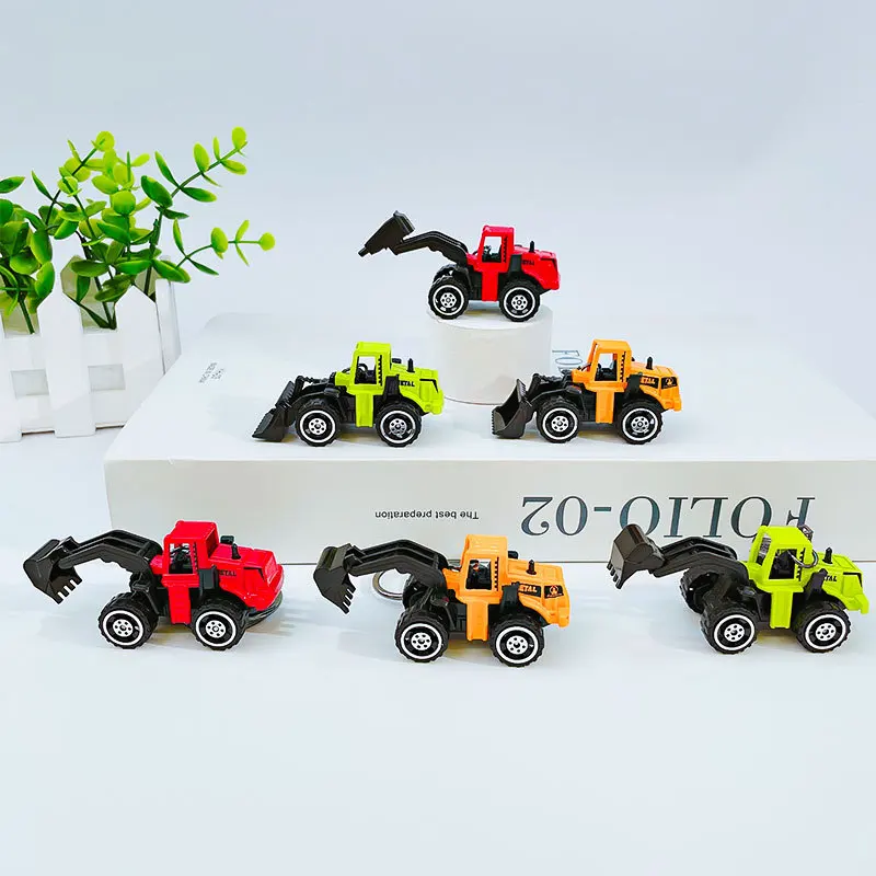 Creative Mini Alloy Engineering Inertia รถของเล่นพวงกุญแจจี้การ์ตูนที่สมจริง City Excavator Bulldozer ดึงกลับรถของเล่น