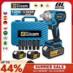 Gisam 1200N.M Torque Brushless Electric Impact Wrench 1/2 inch Cordless Wrench Screwdriver Power Tool For Makita 18V Battery Pin