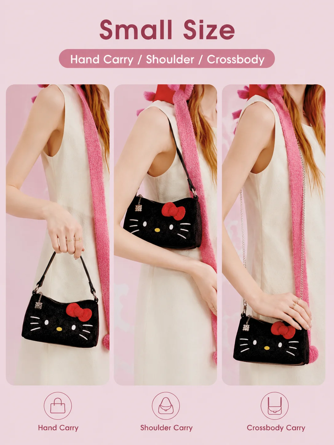 New Sanrio Hello Kitty Glitter Bling Bling Black Underarm Bag Crossbody Purse Daily Outing Dating Party Travel Girl Holiday Gift