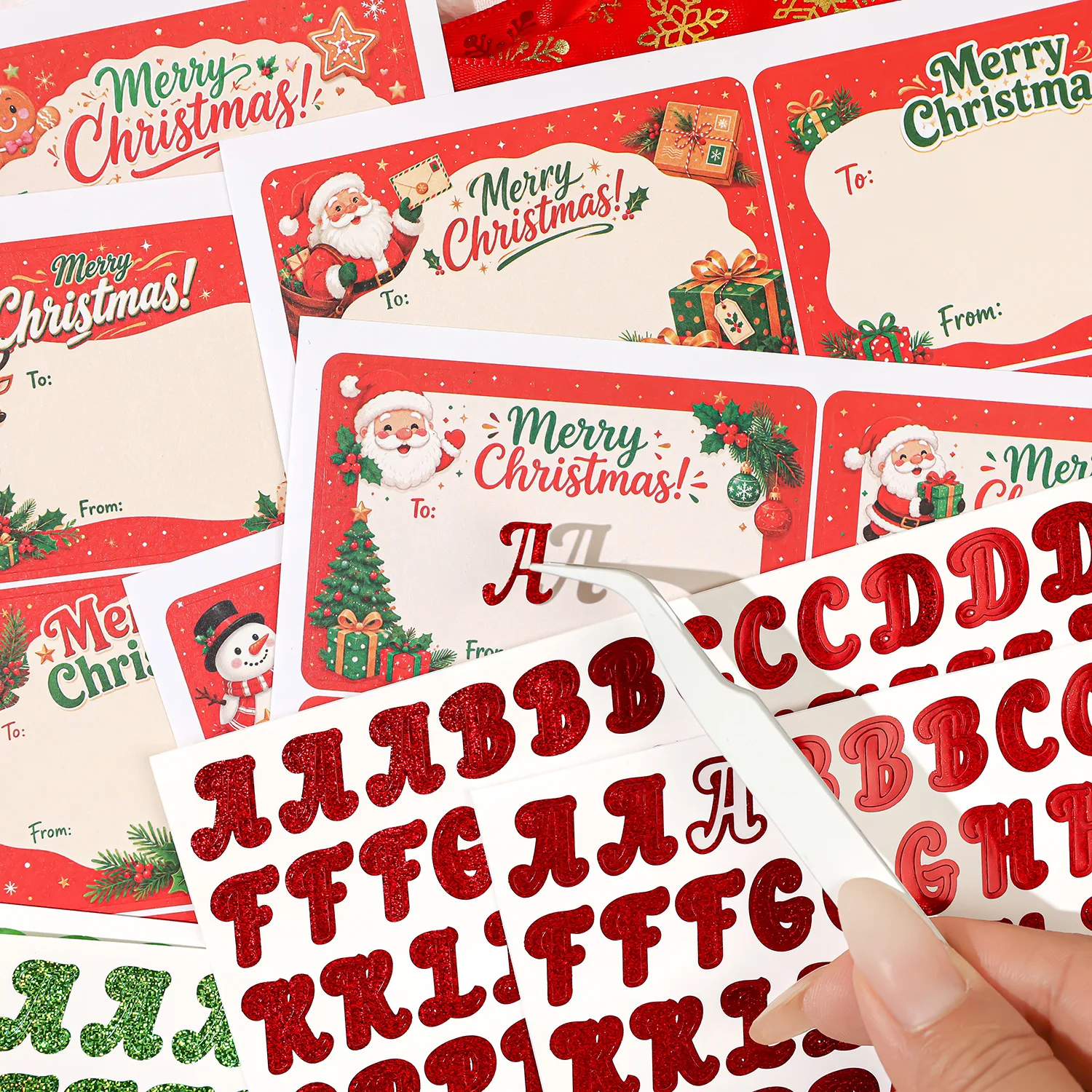 Christmas Gift Tag DIY Set, Personalized Holiday Name Label With Alphabet Stickers, Xmas Present Decorative Tags