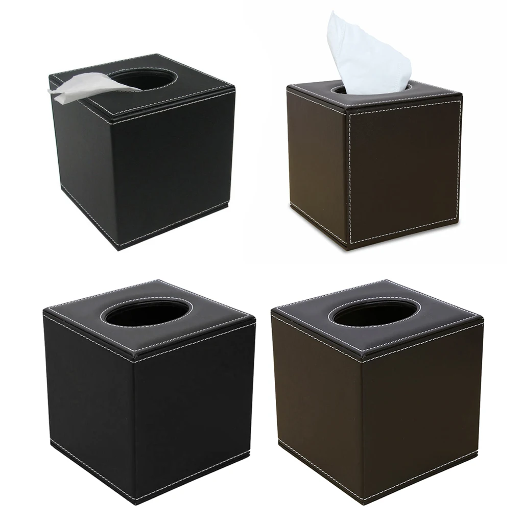 PU Leather Square Facial Tissue Box Cover Elegant Countertop Tissue Container Paper Napkin Holder for Home Living Room