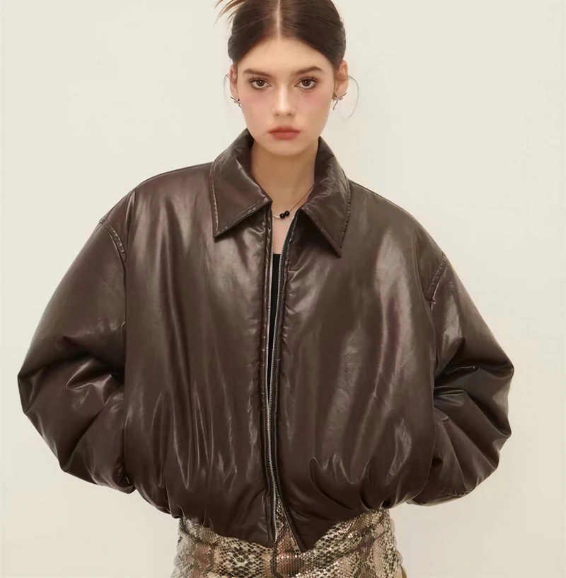 เสื้อพาร์กาส์ผู้หญิง สไตล์ไบค์เกอร์ ผ้าลินินเนื้อแมท สำหรับฤดูใบไม้ร่วง กระดุมแถวเดียว ลายสก็อตแบบกด จับจีบ ทรงบาน แต่งแผงด้านข้าง ดีไซน์เรียบง่าย ทันสมัย นุ่มนวล