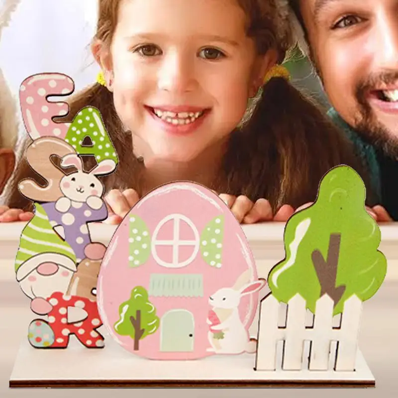 木製のイースターテーブルデコレーション,バニーサイン,イースターノーム,家の装飾,ダイニングルーム,テーブルの装飾,パーティーの装飾