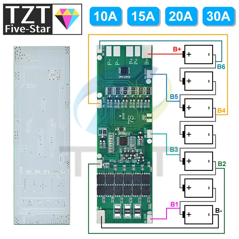 BMS 7S 24V 10A 15A 20A 30A Li-ion 18650 Battery Charge Board With Balance Function Short Circuit / Temperature Protection