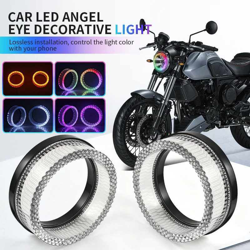 3‑Inch RGB LED Projector Lenses Headlight DRL Covers, LED Halo Rings 5D Crystal Angel Eyes Mask Equipped with APP‑Controlled Sig