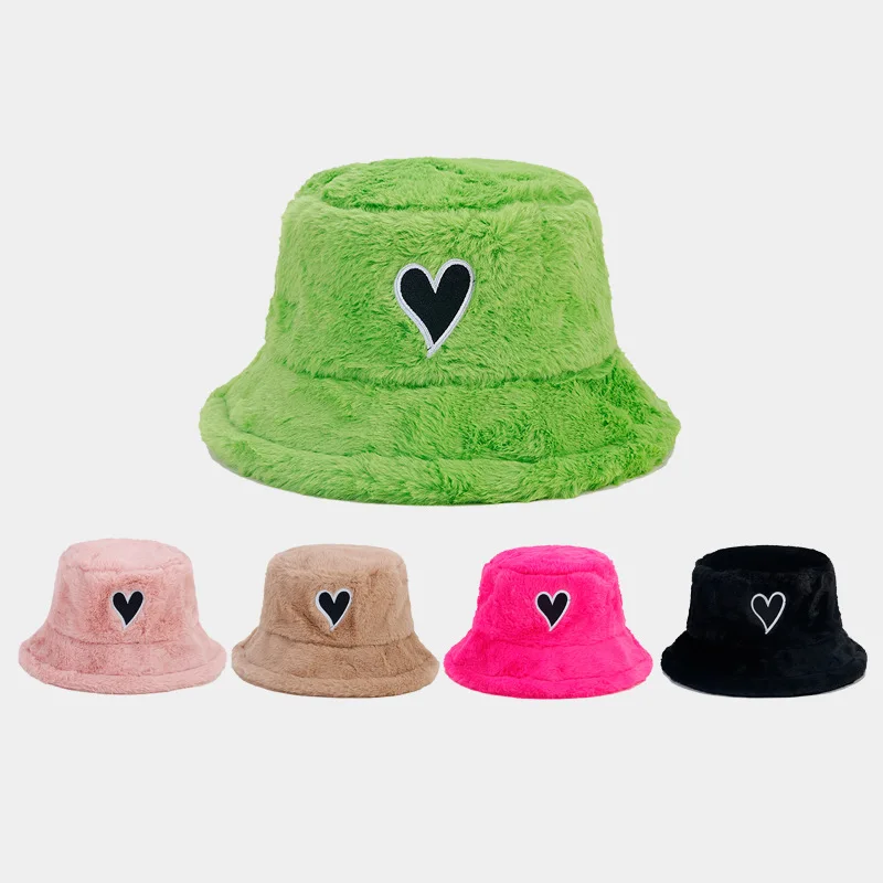 

Women Bucket Hat Cute Cherry Butterfly Pattern Fashion Basin Caps Winter Outdoor Warm Sunscreen Hats Wool Thicken Flat Top Caps
