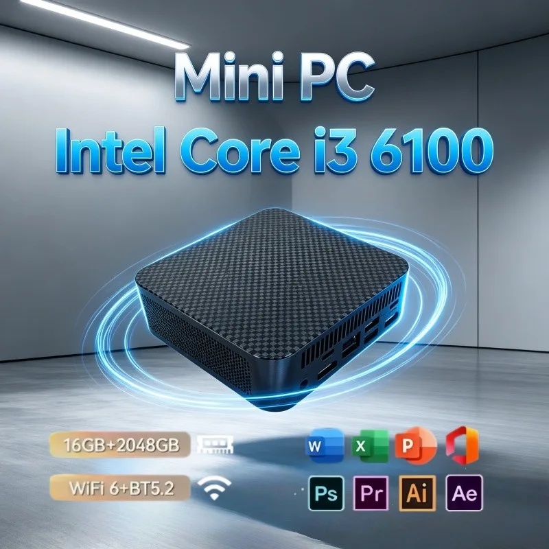 2026 New Mini Desktop Computer Intel i3 6100 Mini PC 16GB RAM 1TB/2TB SSD Bluetooth5.2 WiFi6 Portable Office Gaming PC