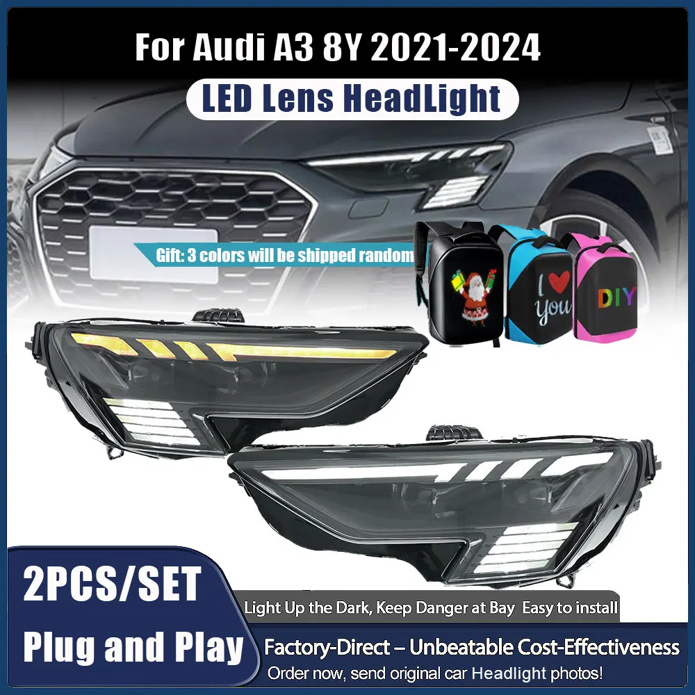 

Автомобильные фары для Audi A3 RS 2021 2022 2023 2024, светодиодные фары для проектора, DRL, дневные ходовые огни, автомобильные аксессуары