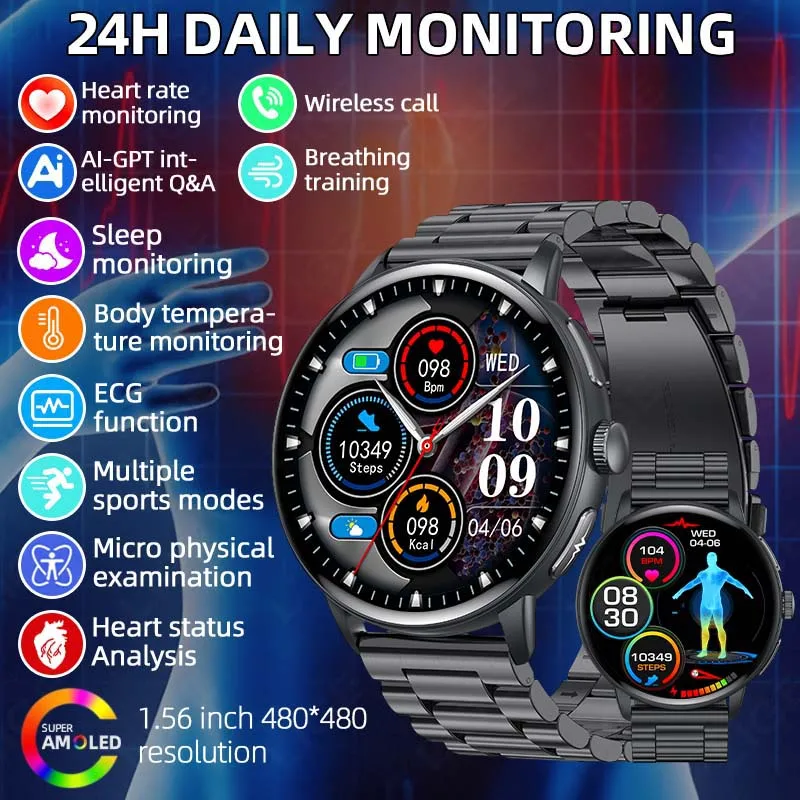 

LIGE ECG Heart Rate Blood Oxygen Smart Watch Health Tracking AMOLED Full Touch Screen Multi-sport mode Smartwatches Men 2025 New