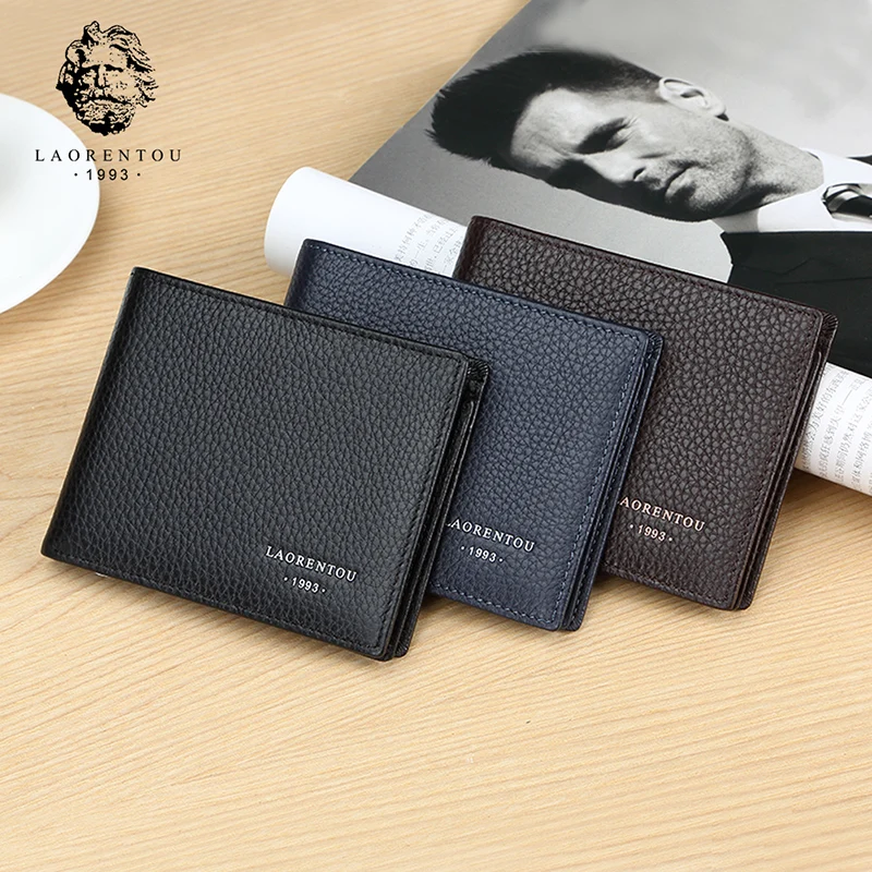 Laorentou Genuine Leather Men\'s Wallets Driver\'s License Card Holder Vintage Casual Leather Coin Purse Card Clutch Bag for Men