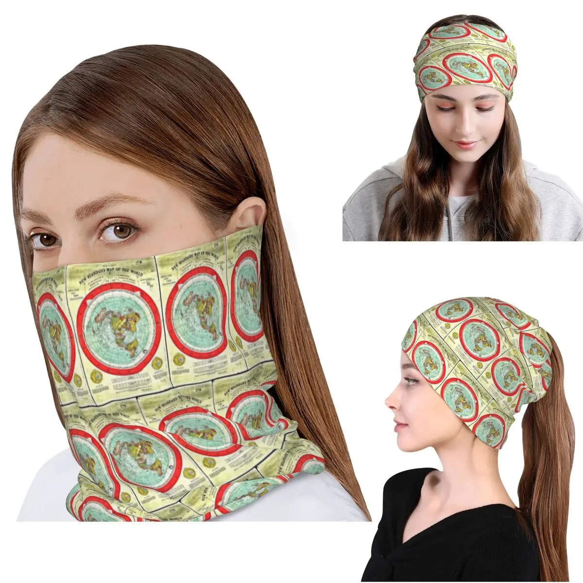 Gleason 1892 Flat Earth Map Research Flat Earth Bandana Neck Cover Wrap Scarf Warm Headband Beanies Hat  Men Women Adult Winter