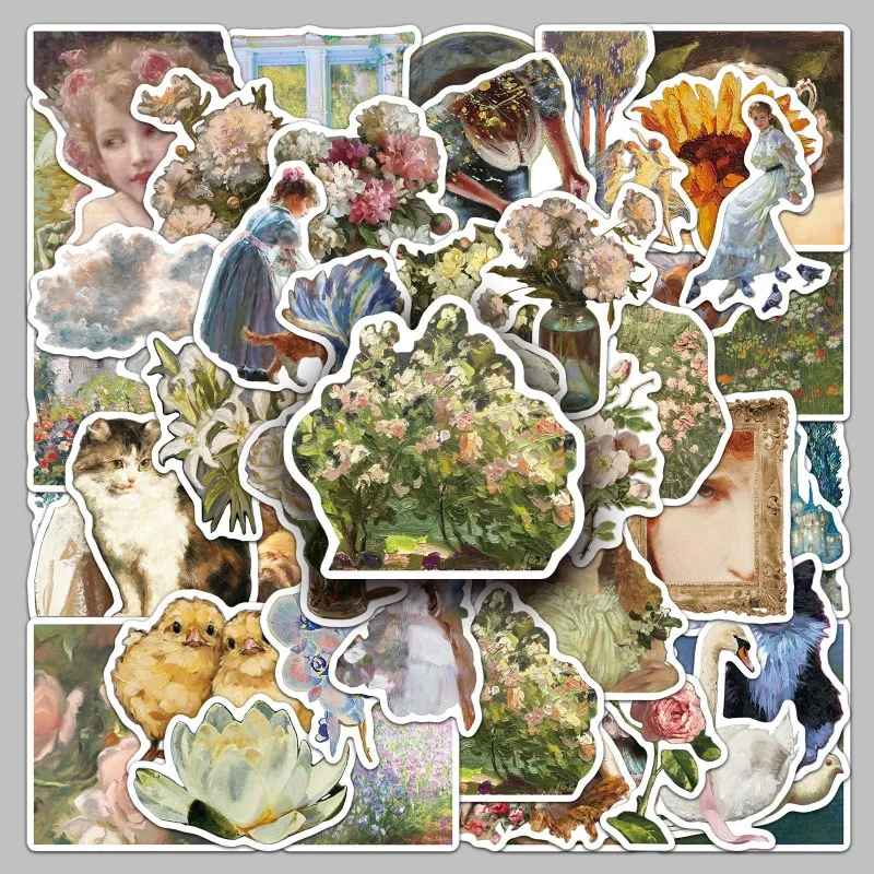 สติกเกอร์ตกแต่งลายกราฟฟิตี้สร้างสรรค์สไตล์ภาพวาดสีน้ำมันย้อนยุคลายการ์ตูน 50 ชิ้น