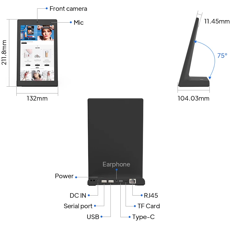 New L Shape 8 Inch Android 11 RK3566 Tablet With USB Wi-Fi RJ45 NFC Reader For Ordering Screen Display