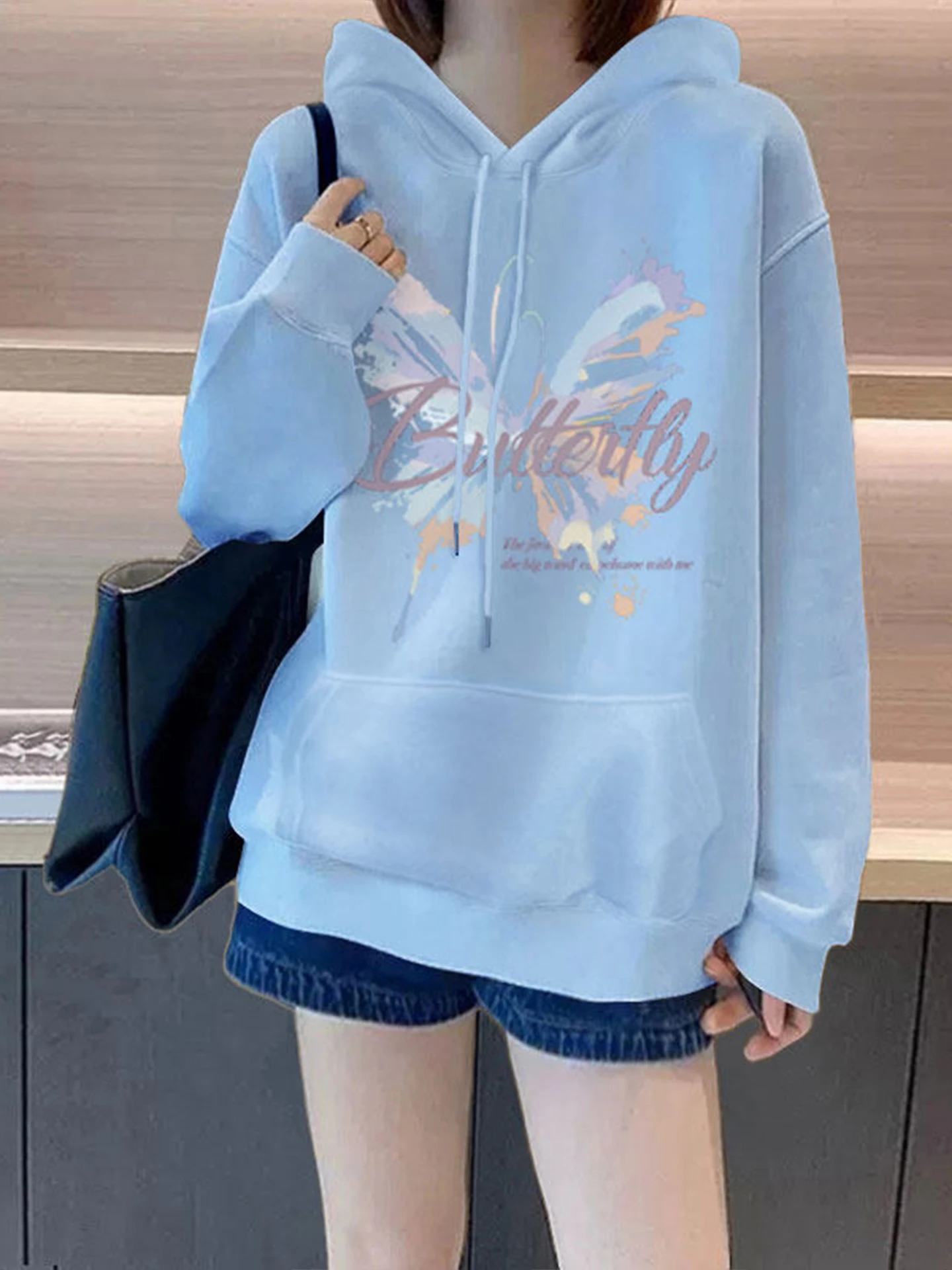 

Женская модная осенне-зимняя толстовка оверсайз с капюшоном, на флисовой подкладке, с карманом-кенгуру, длинная