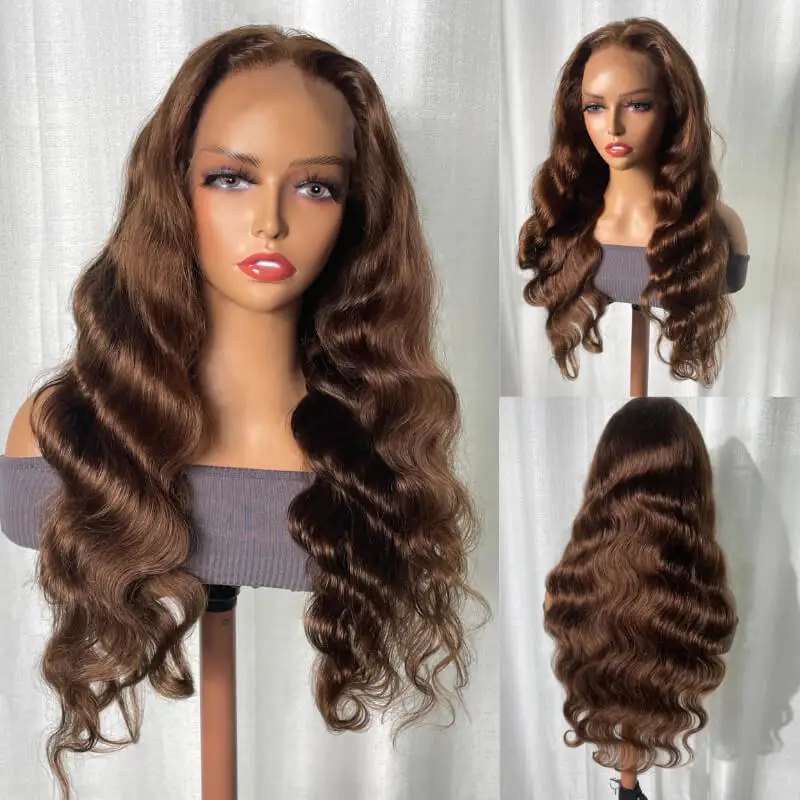 28 30 Inch Chocolate Brown 13x4 Lace Front Wig Brazilian Pre Plucked HD Transparent Lace Frontal Wigs Dark Brown Body Wave Wigs