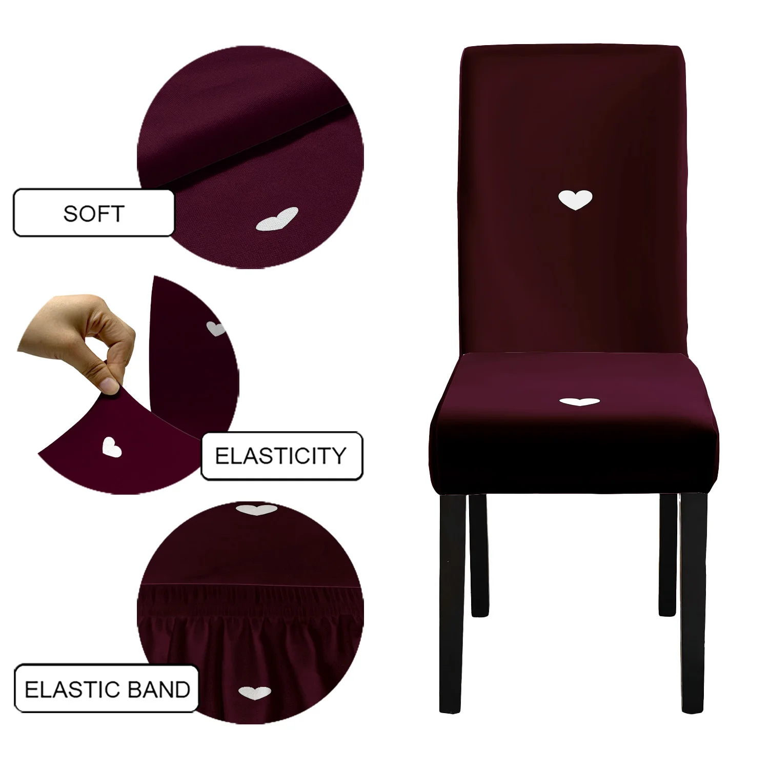 

4/6 шт., чехол на стул с романтической атмосферой, сплошной цвет, чехол на стул с принтом «Любовь», полное покрытие, эластичный чехол на обеденный стул